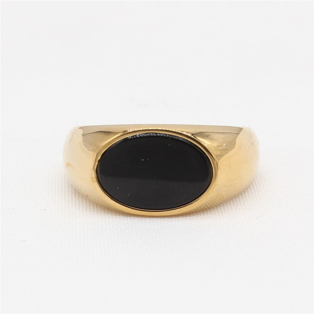 Planderful Titanium Steel Ring Unisex Oval Stone Elegant Everyday Genie Collection For Men And Women