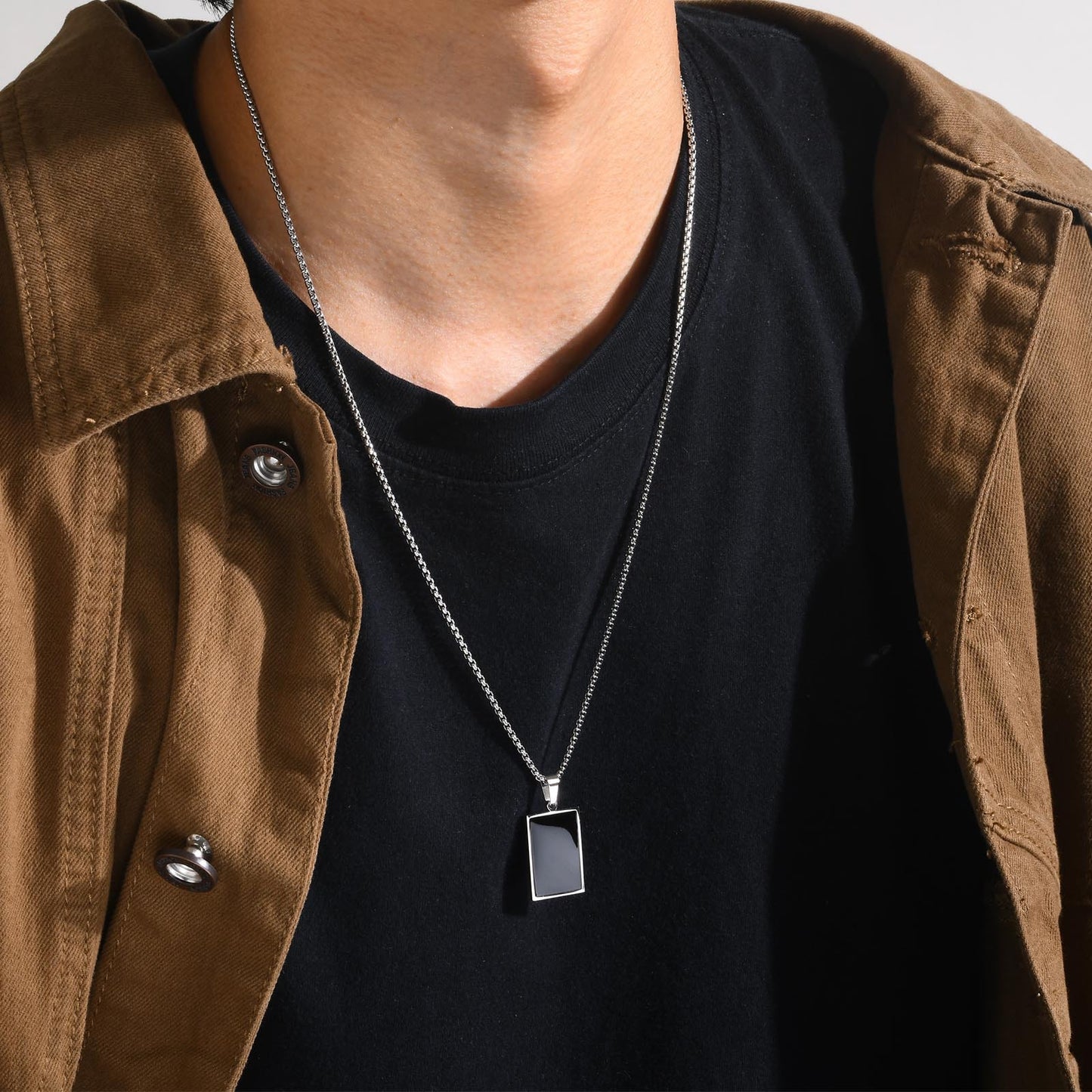 Geometric Pendant Necklace Men's Stainless Steel Epoxy Jewelry