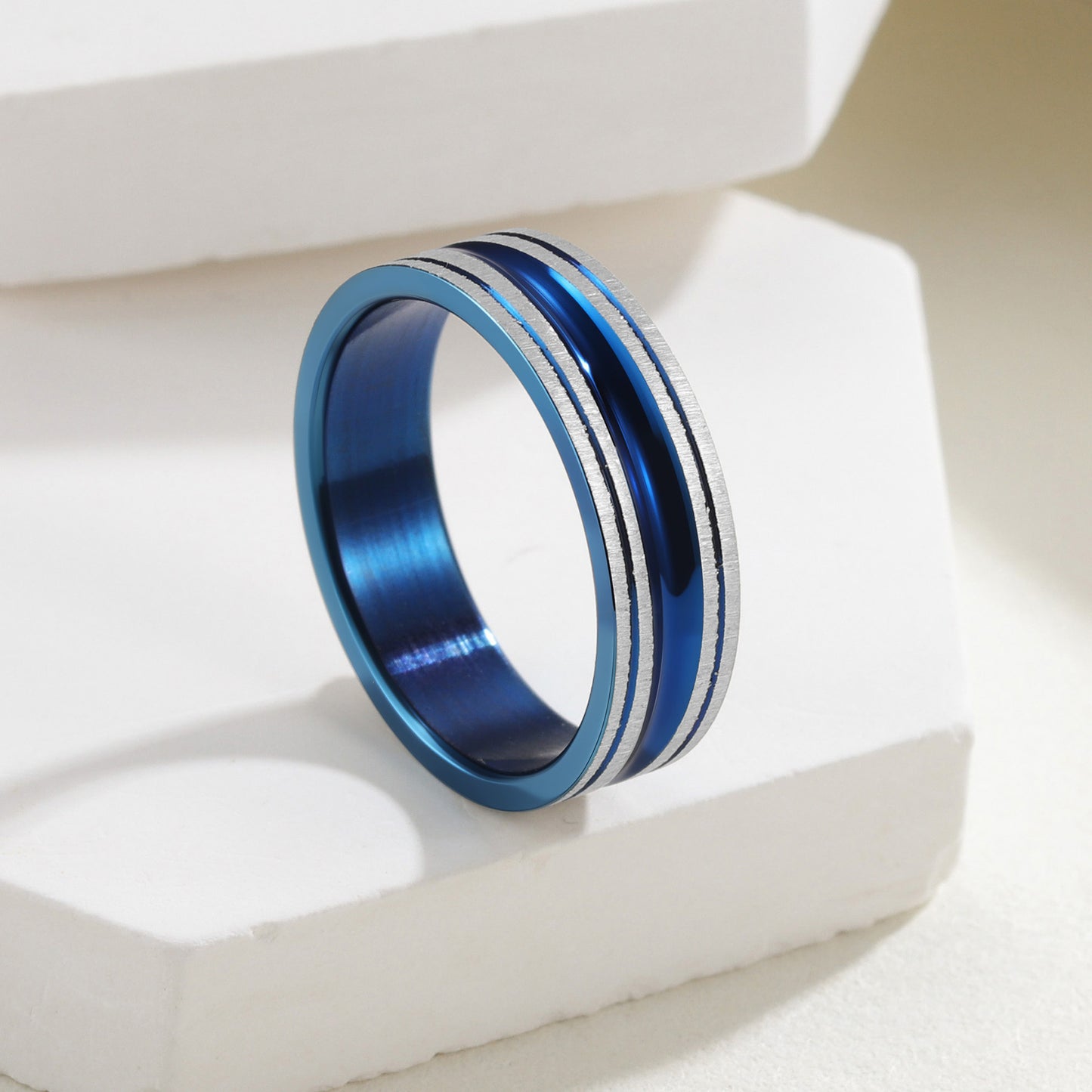 Planderful Titanium Ring 6mm Groove Two Tone For Men