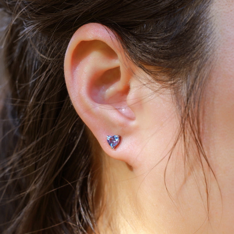 Planderful Jewelry Alexandrite Earrings In Sterling Silver Geometric Heart Design Studs