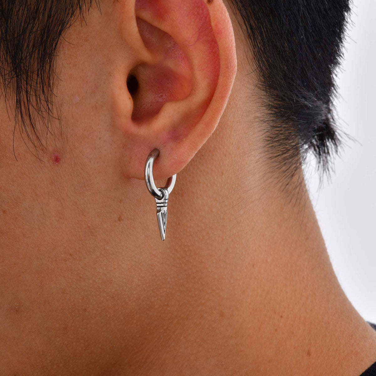 Silver-Tone Spearhead Charm Hoop Earring — Single