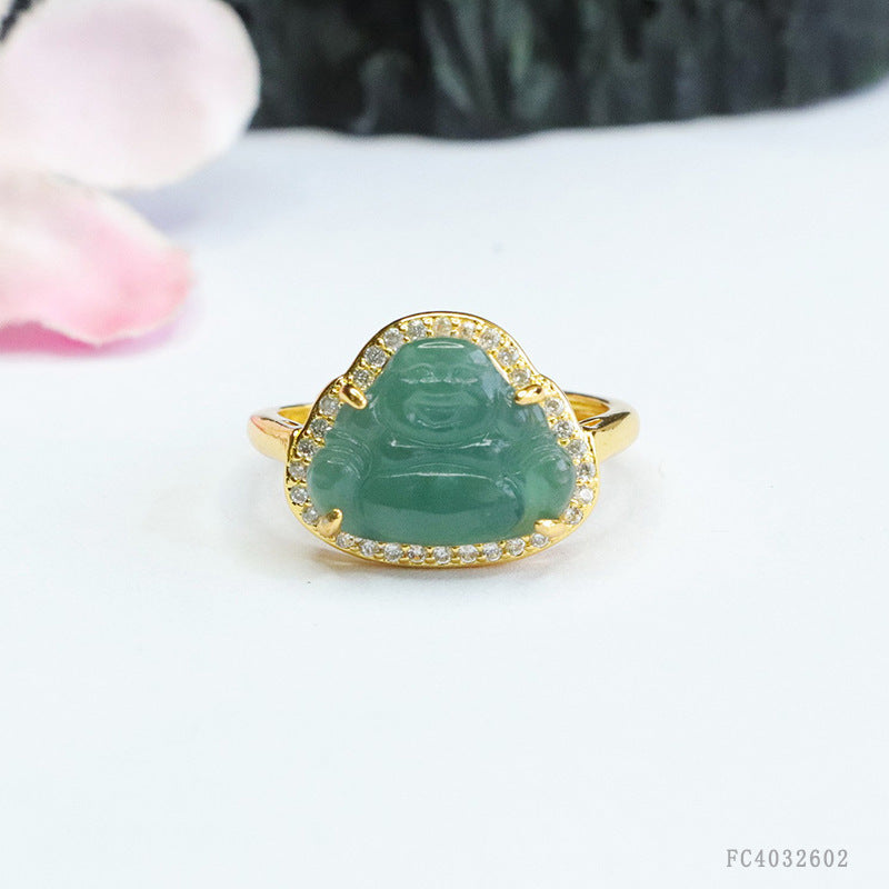 Blue Water Jadeite Buddha Ring