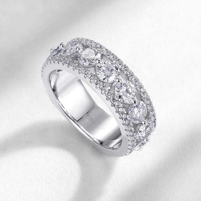S925 Sterling Silver Moissanite Round Ring