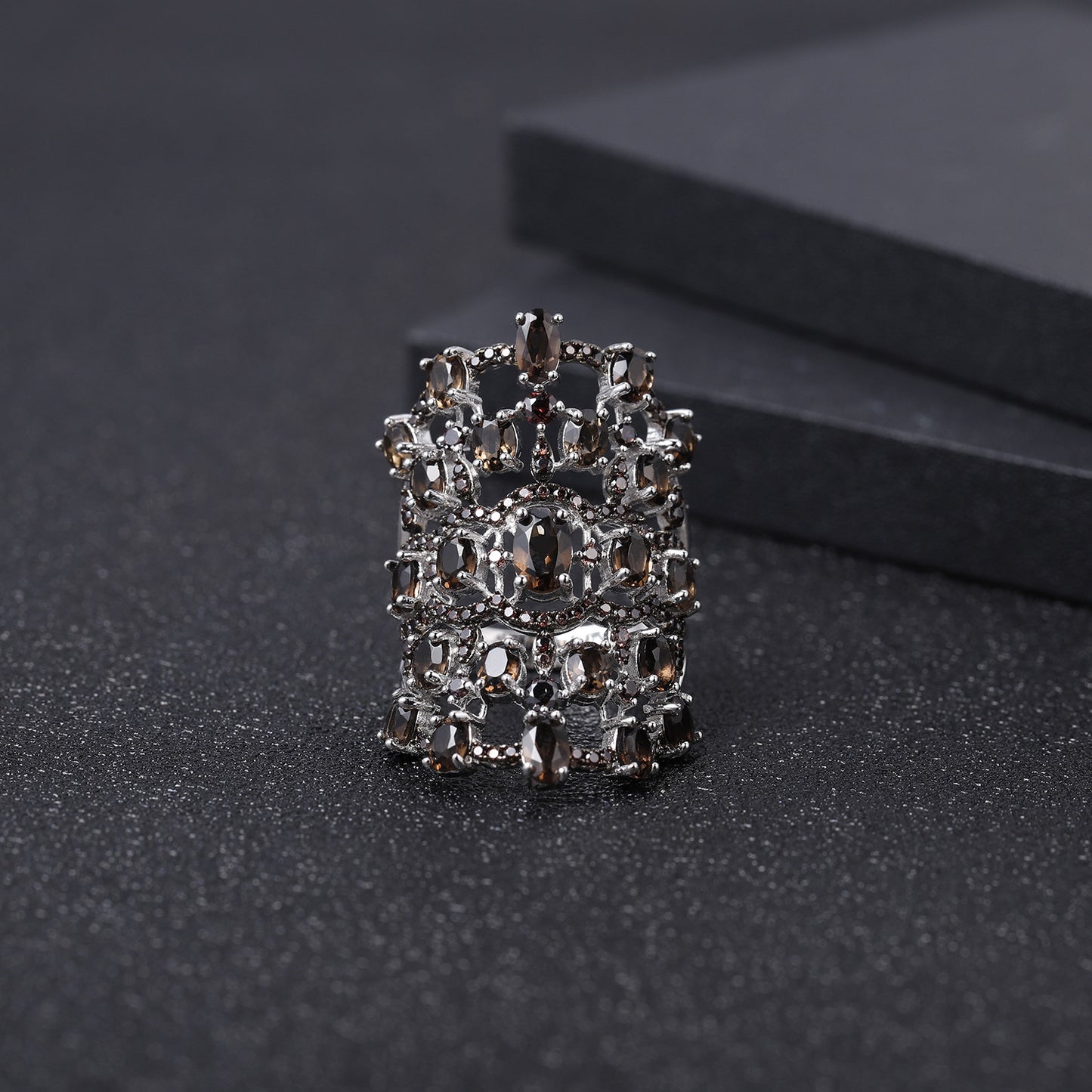 Luxury Five Layers Oval Natural Gemstones Silver Ring