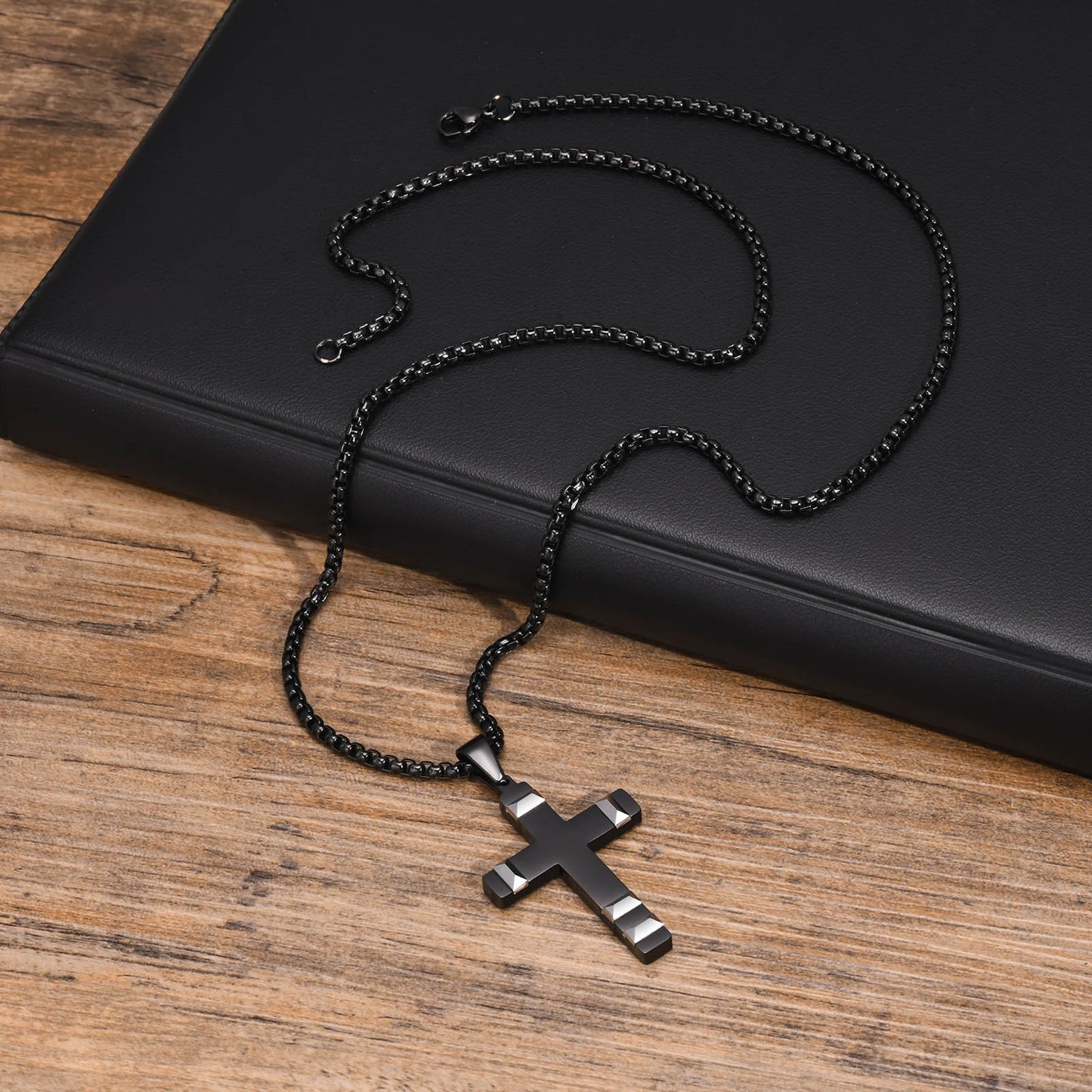 Men's Necklace Stainless Steel Cross Electric Black Jewelry