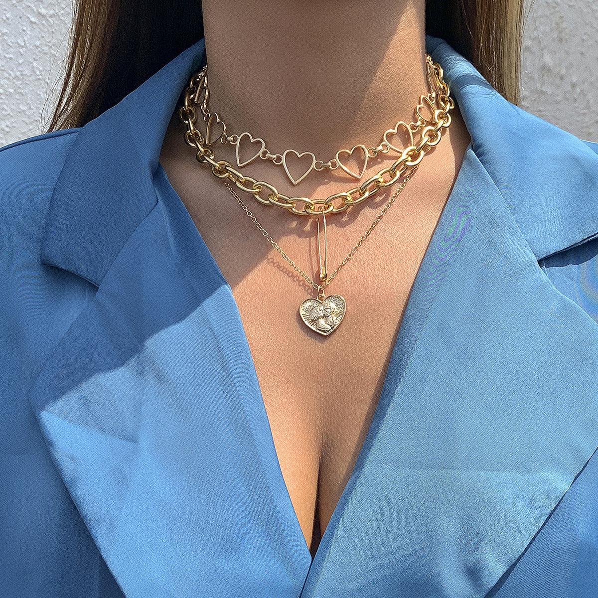 Planderful Vienna Verve Peach Heart Multi Layer Necklace For Women Personalized Temperament Jewelry