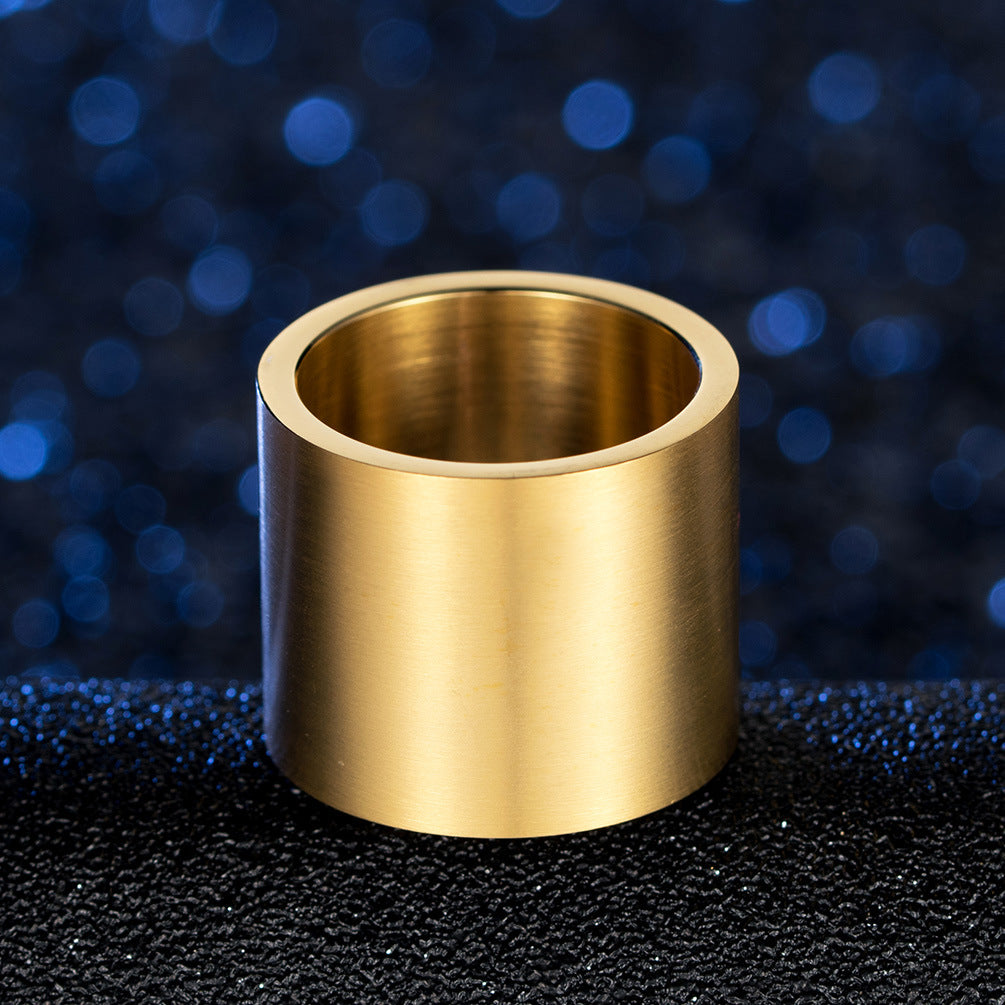 Titanium Steel Brushed Matte Men's Ring Plated with 18K Gold