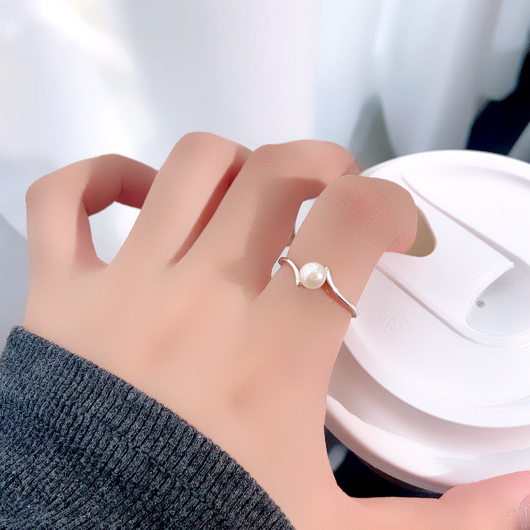 S925 Sterling Silver Freshwater Pearl Ring — Adjustable