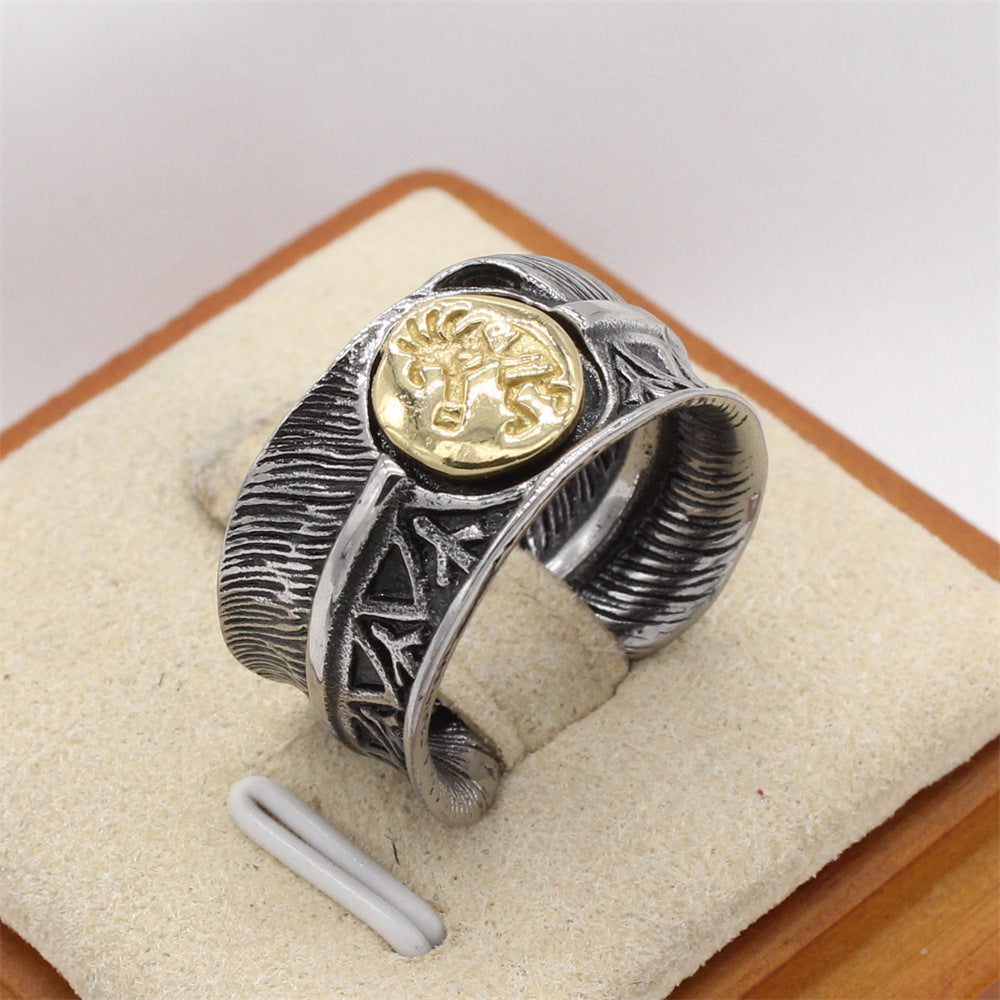 Planderful Titanium Ring For Men Bold Retro Feather Design