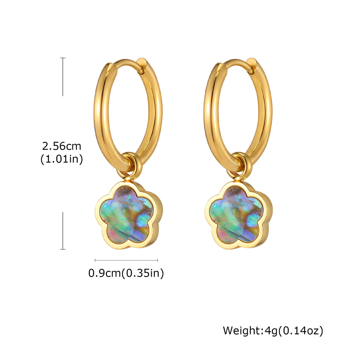 Iridescent Flower Charm Hoop Earrings — Gold Pair