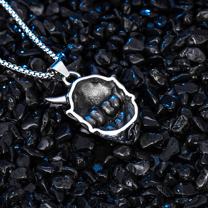 Steel Necklace - Vintage Ghost Samurai Mask Pendant For Men By Planderful Jewelry