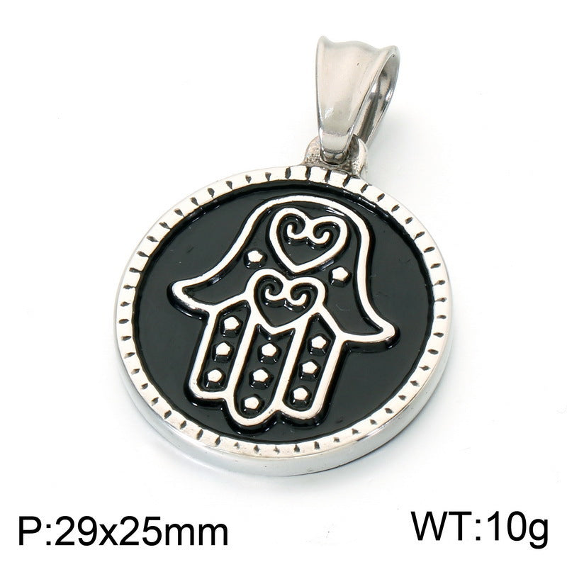 Retro Palm Round Brand Pendant Mysterious Style Nordic Old Triangular Knot Rune Stainless Necklace