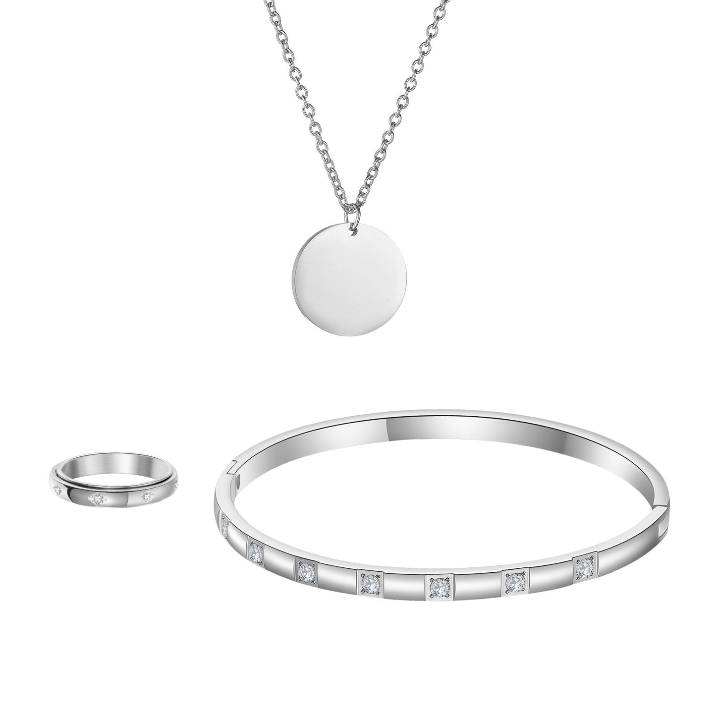 Planderful Zircon Jewelry Three Piece Ring Bracelet Necklace Set For Women And Men Unisex Light Luxury