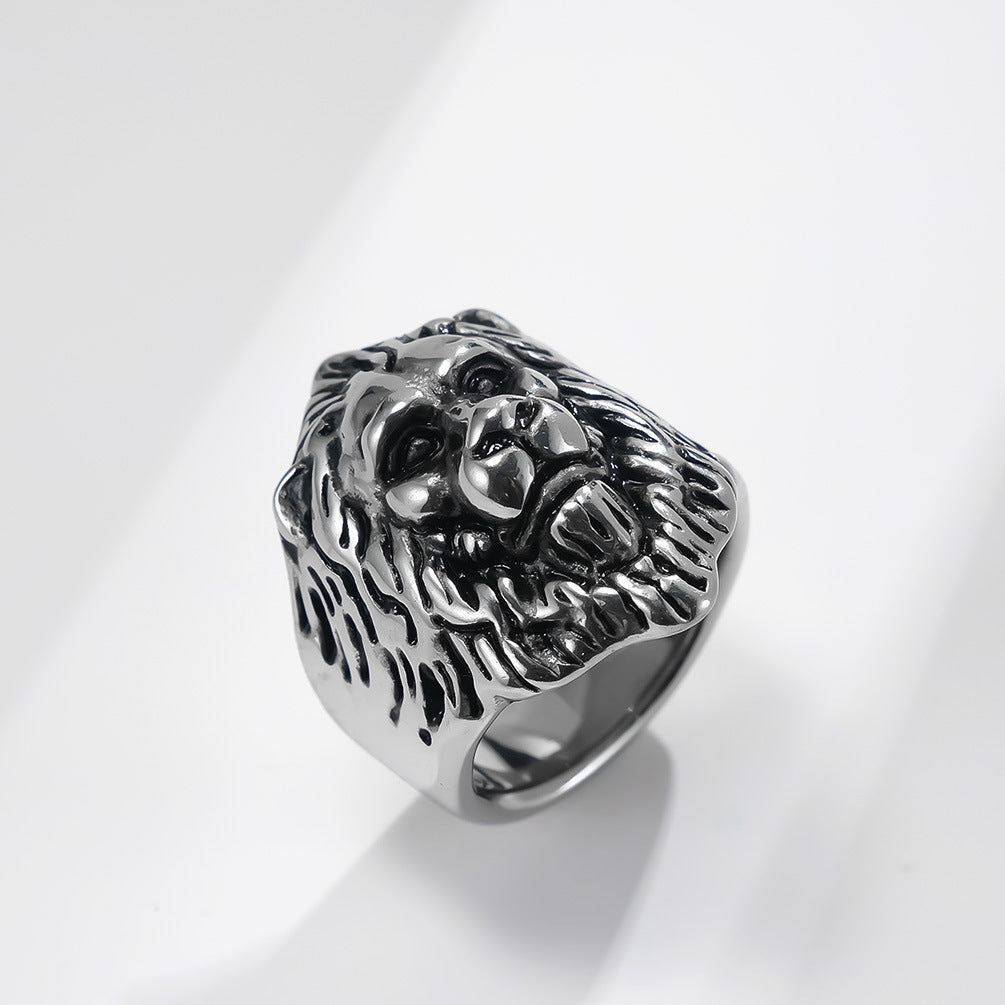 Planderful Hip Hop Ring Lion Head Titanium Steel For Men Bold Domineering Lion King Style Jewelry