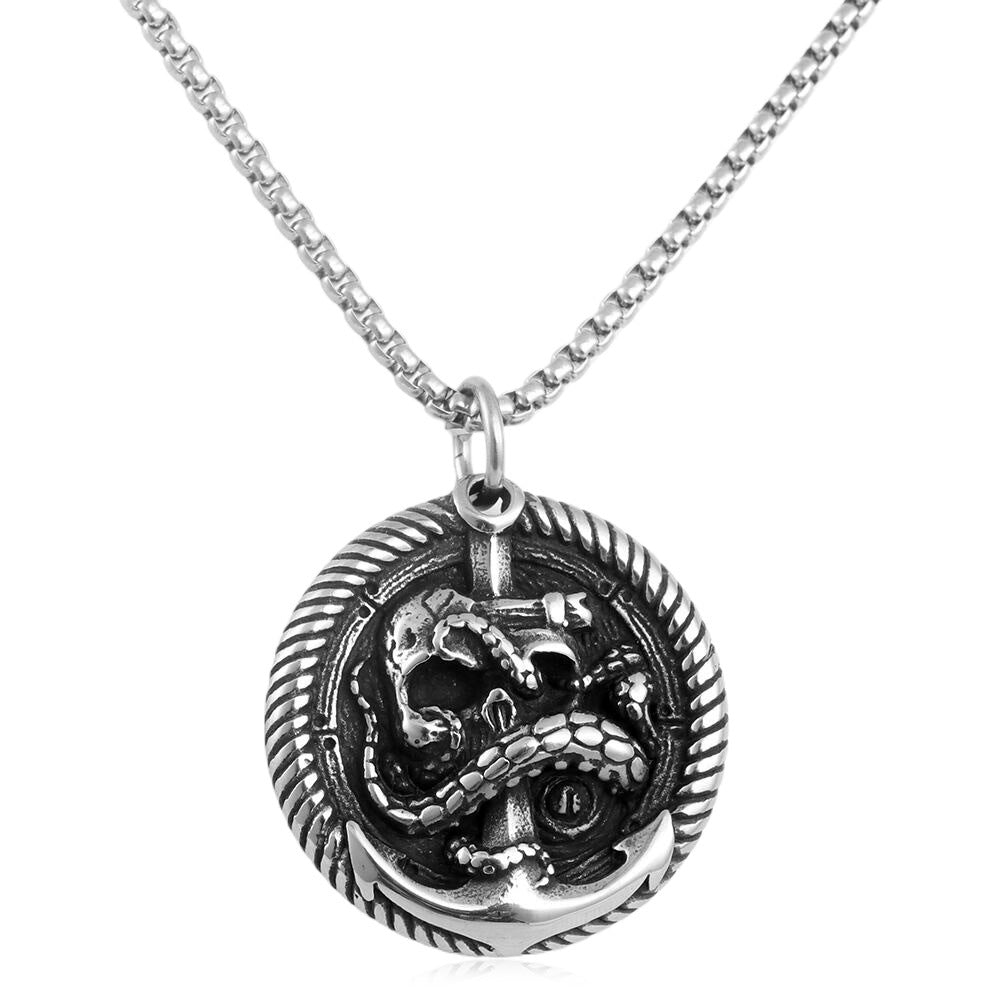 European And American Stainless Steel Skull Pendant Punk Necklace