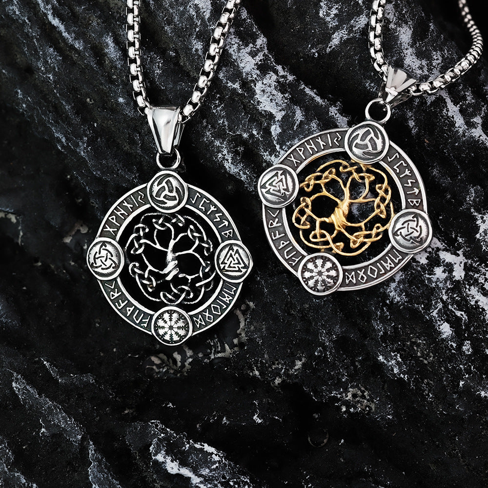 Vintage Nordic Men's Stainless Steel Viking Rune Pendant
