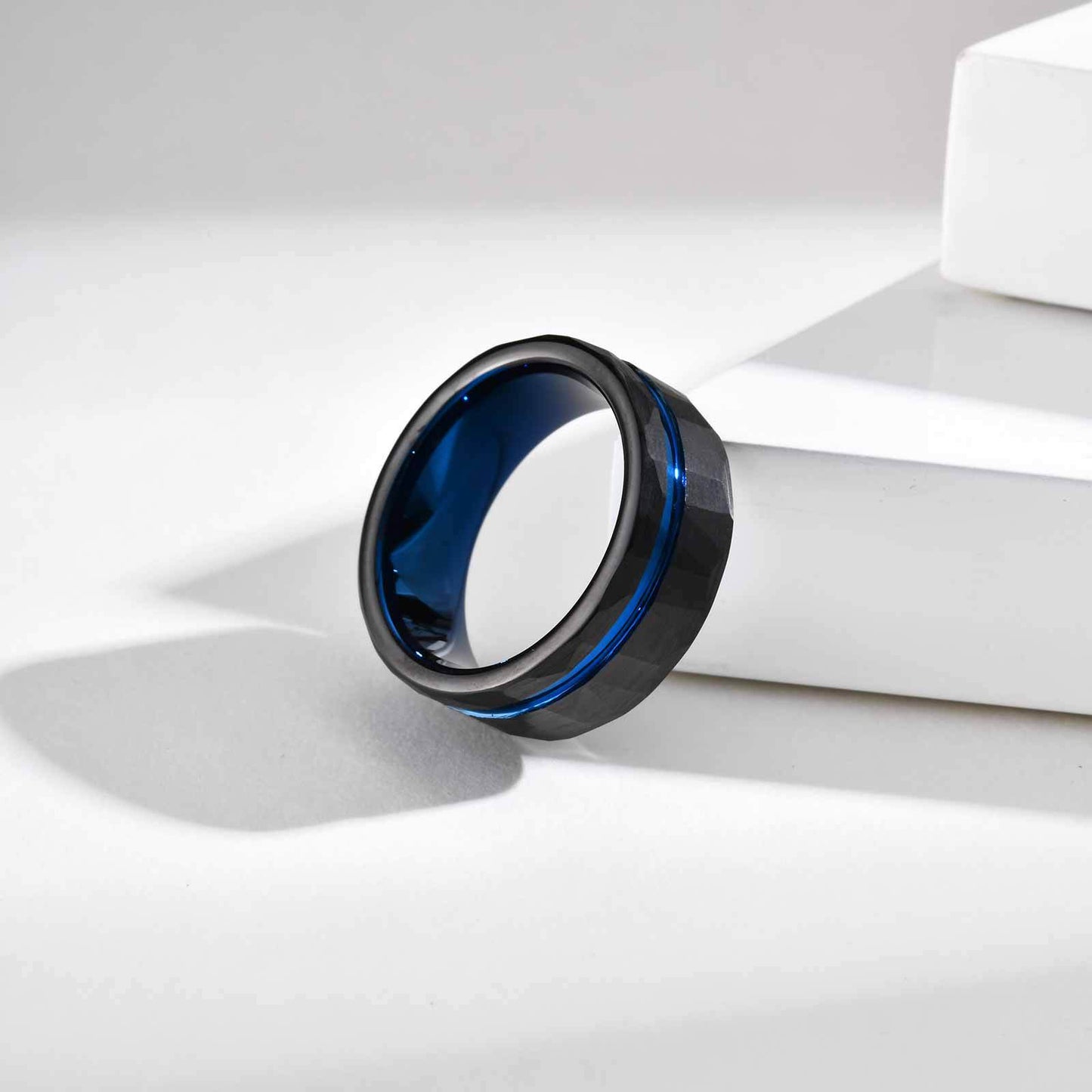 Black 8mm Tungsten Steel Ring Brushed Inner Hammer Texture