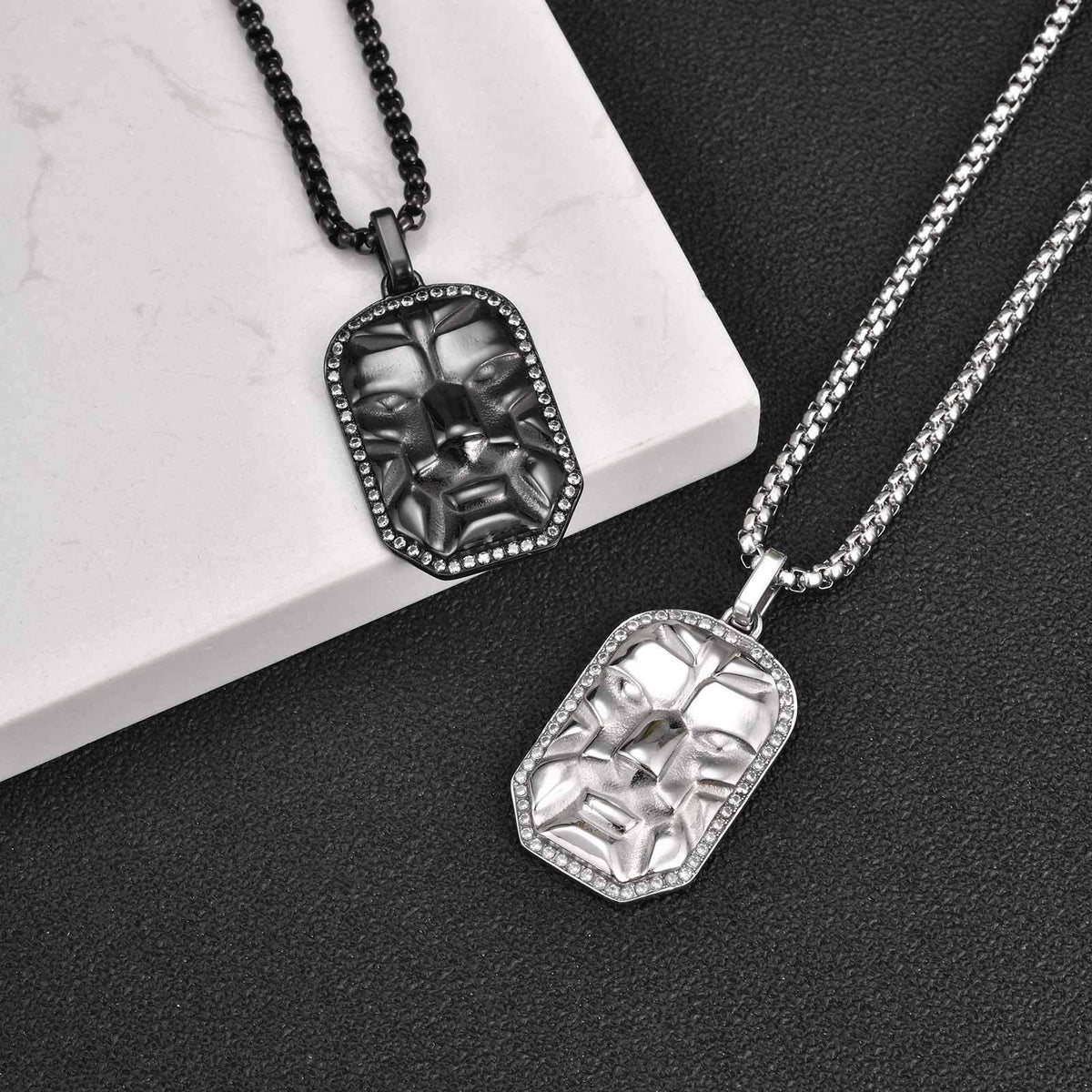 Zircon Textured Vintage Black Stainless Steel Pendant