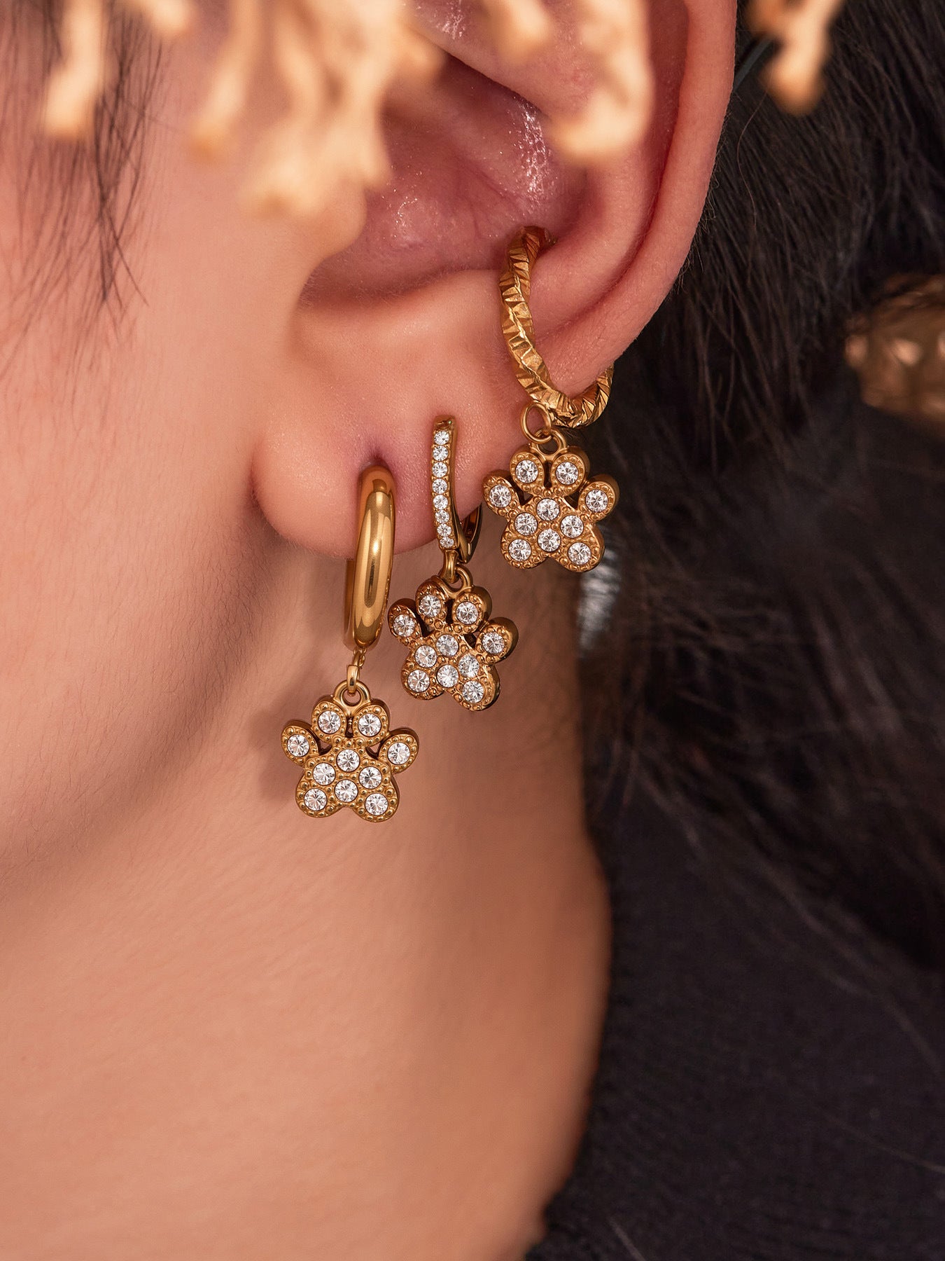 Planderful Cat Paw Earrings For Women Stainless Steel Zircon