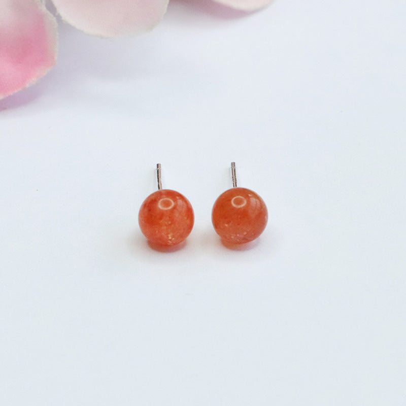Golden Sunstone Bead 925 Silver Stud Earrings
