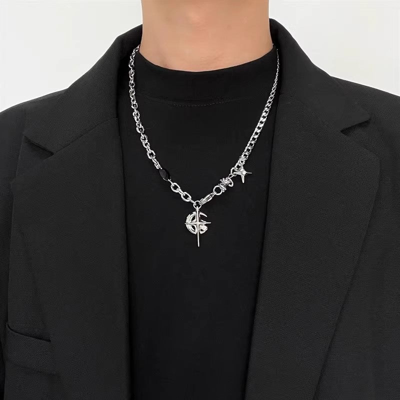 Planderful Jewelry Black Gemstone Star Moon Necklace In Stainless Steel Elegant Everyday Style