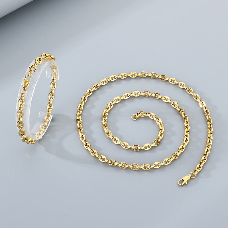 Mens 6mm Stainless Steel Bracelet And Necklace Set Buckle