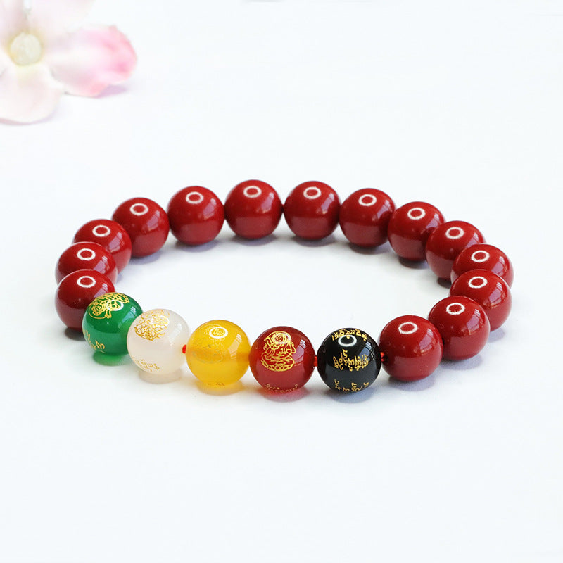 Cinnabar Stone Sterling Silver Bracelet - Five Gods of Wealth Jewelry
