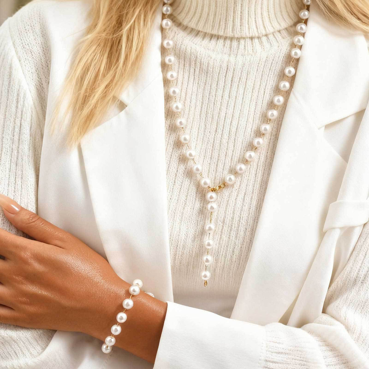 Stainless Steel -Style Minimalist Design – Layered Daily – Pearl-Like Y-Shaped Necklace