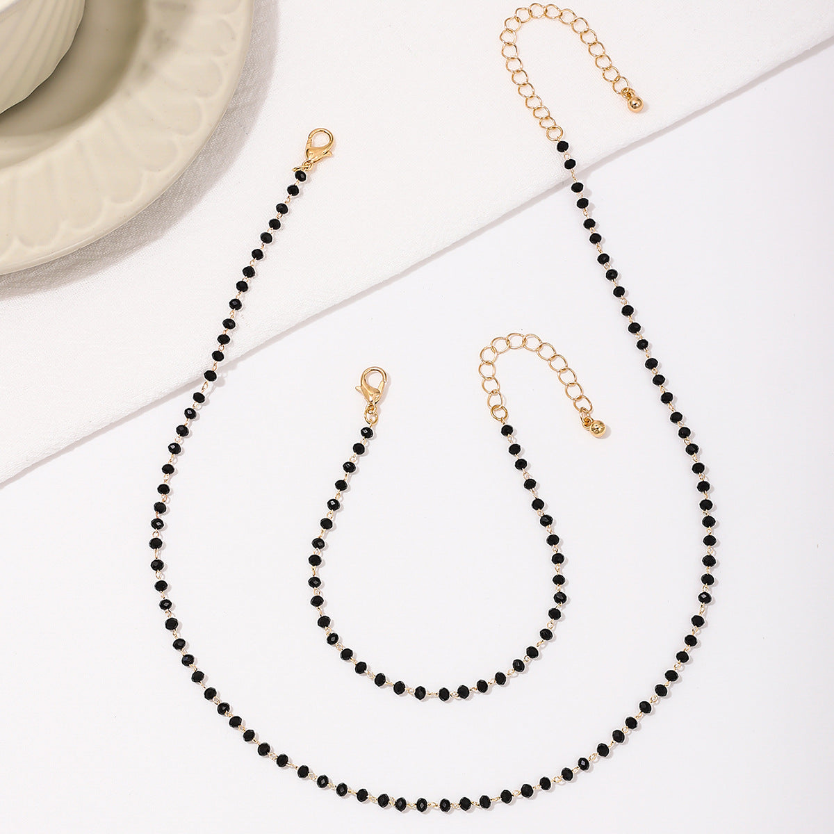 Metallic Glass Beaded Necklace and Bracelet Set - Elegant Jewelry Gift for Women