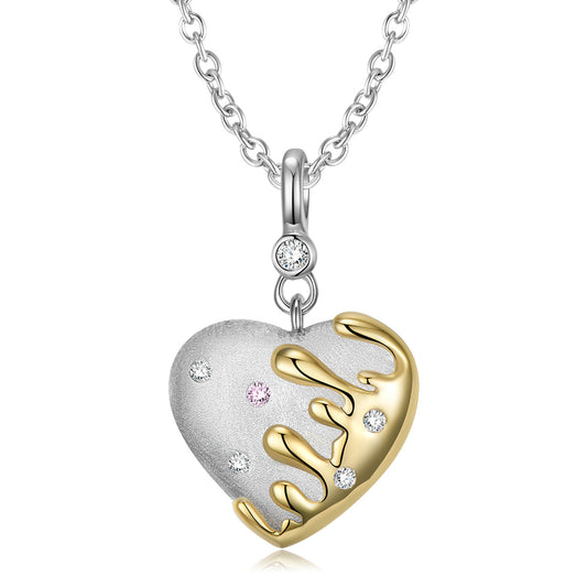 Melting Design Heart Shape Pendant Zircon Silver Necklace