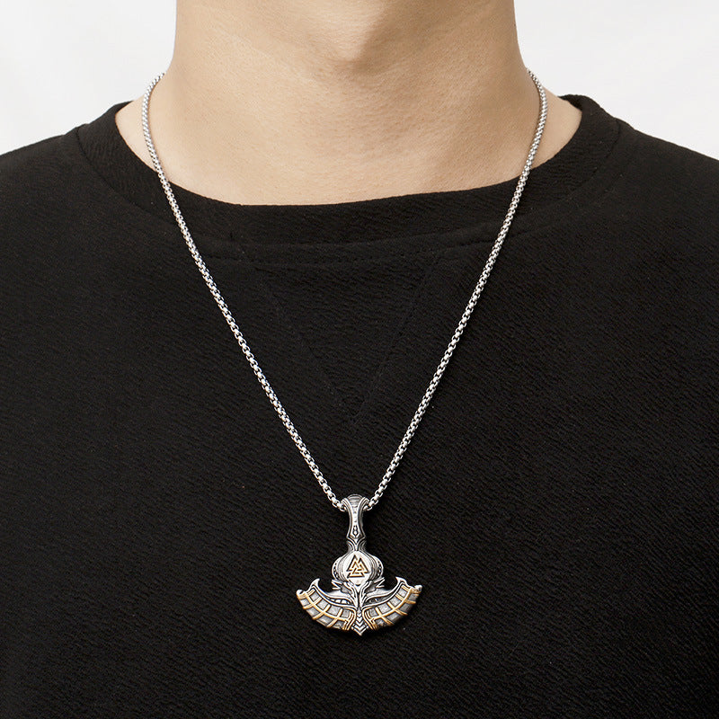 Viking Triangle Rune Thor's Axe Men's Pendant - Retro Stainless Steel Fashion Accessory