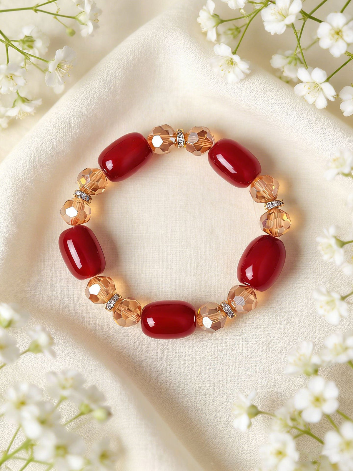 Agate Crystal Barrel Bead Bracelet
