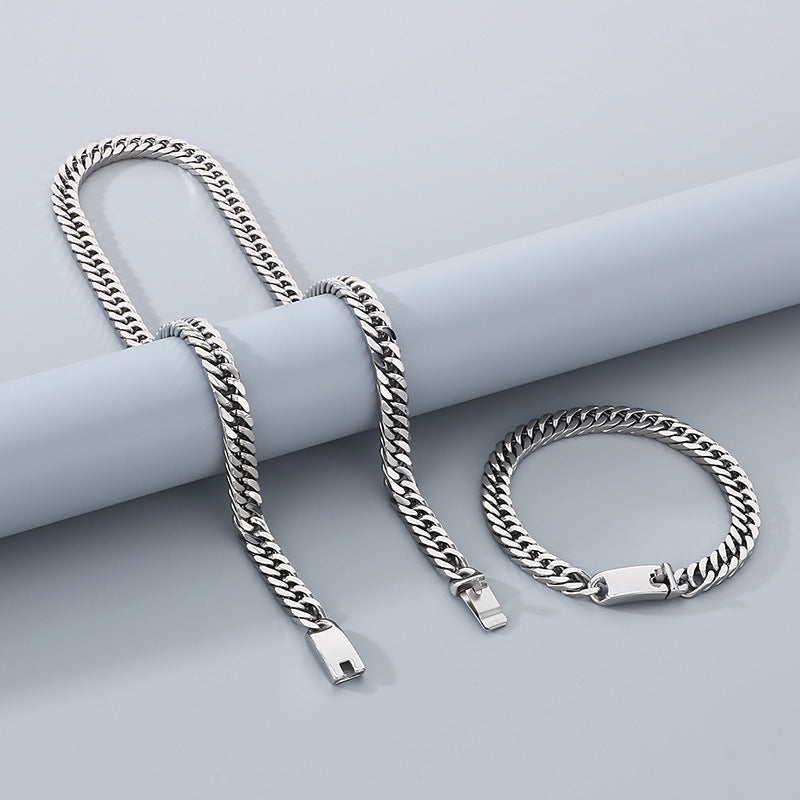 Trendy Hip Hop Whip Chain Bracelet Steel Cuban Necklace Men