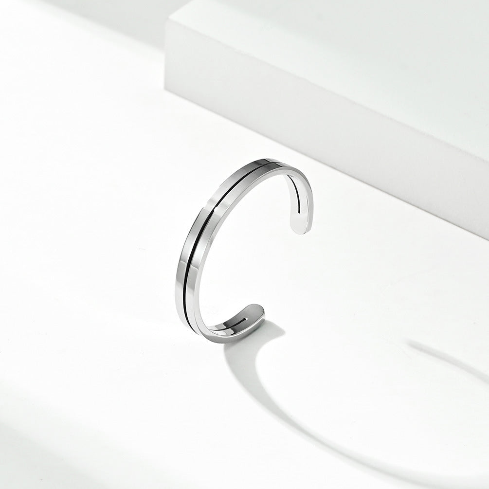 Simple Hollow Lines Titanium Steel Ring for Men and Women