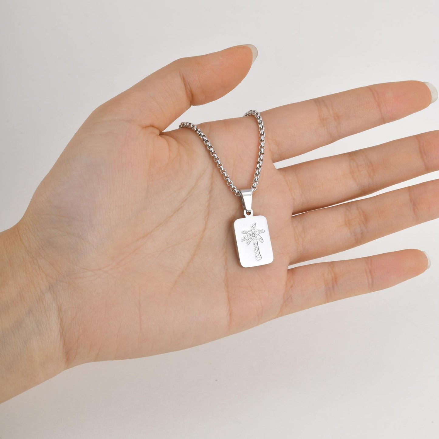 Men's Casual Daily – Stainless Steel All-Light Geometric Square Coconut Tree Pendant Necklace