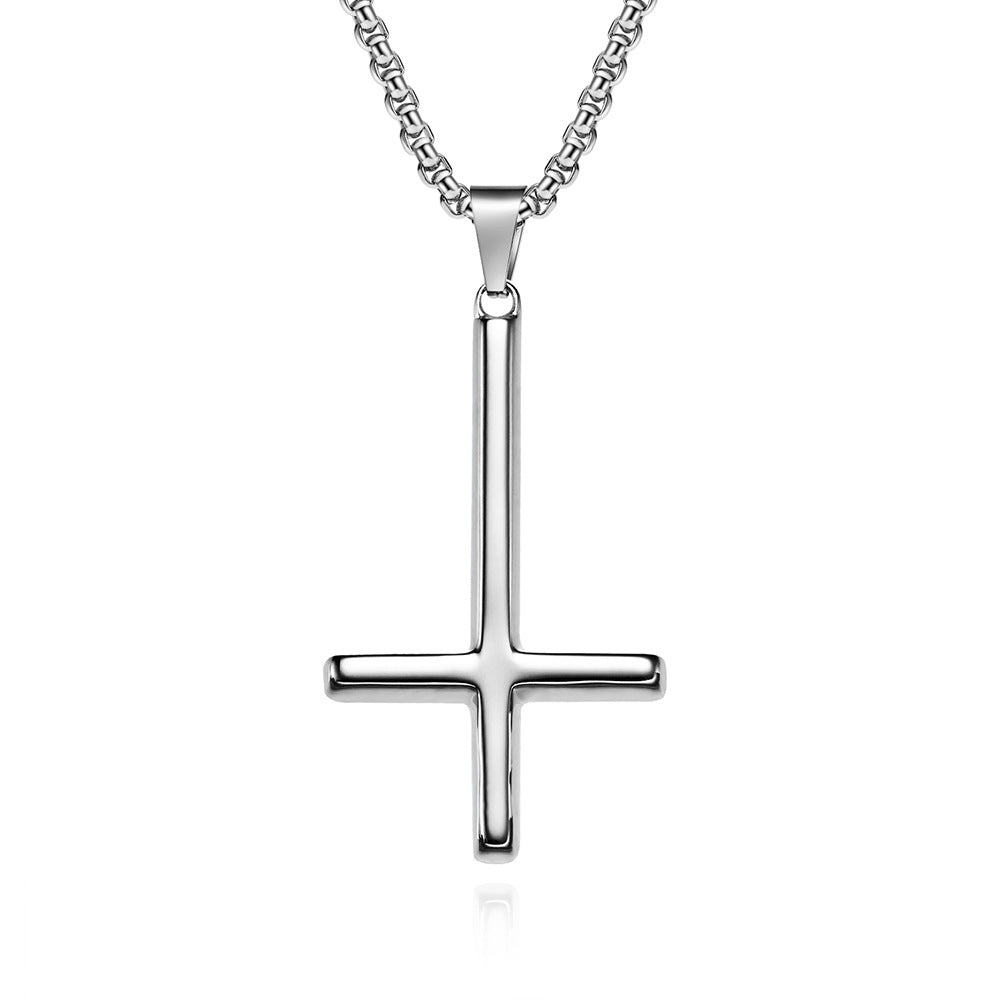 Steel Necklace - Statement Inverted Cross Pendant