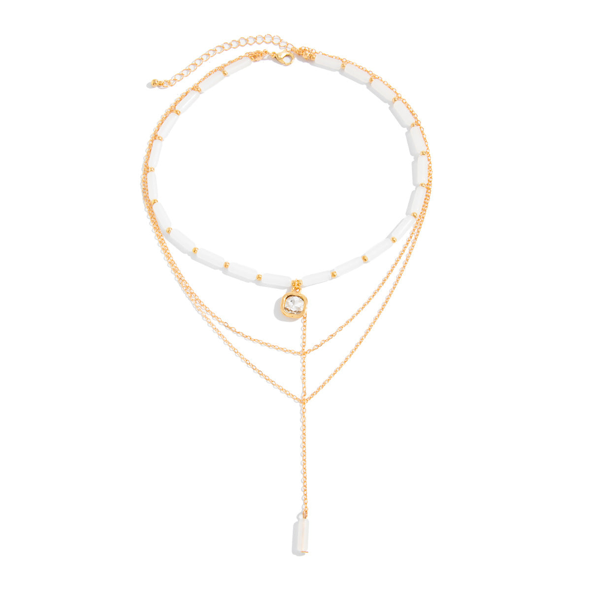 Ice Bead Heart Tassel Layered Necklace