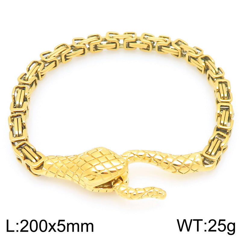 Punk Style Snakehead Layered Chain Men's Titanium Steel Bracelet