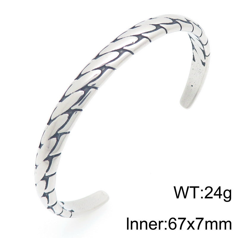 Punk Hollow Twist Bracelet – Smear Cross Pattern Open Men's Stainless Steel Bracelet