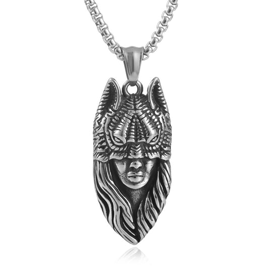 European And American Stainless Steel Indian Pendant Wolf Head Necklace