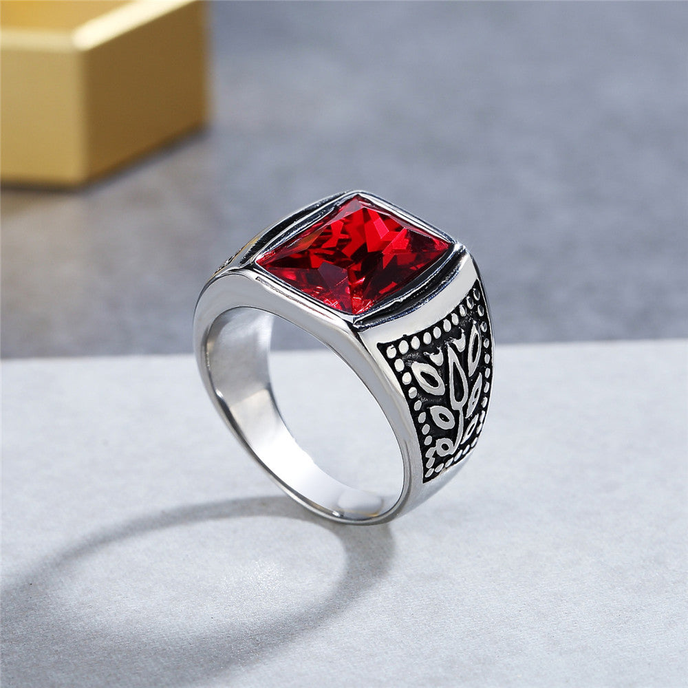 Planderful Zircon Titanium Steel Ring Unisex Retro European American Style Protection Statement Jewelry