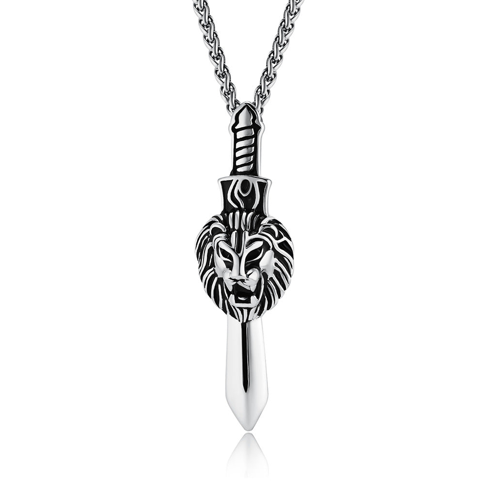 Cross-Border Retro Lion Head Longsword Necklace for Men