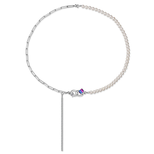 Infinite Symbol Pendant Zircon Tassel Splicing Silver Necklace