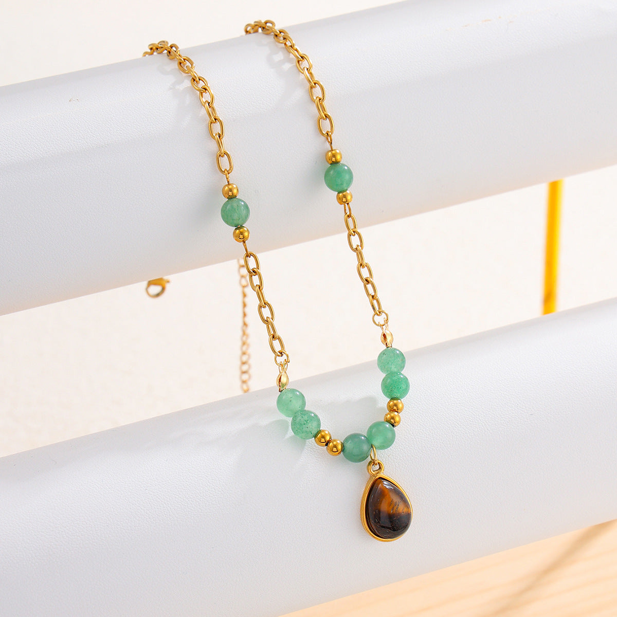 Vacation Gravel Pendant Beaded Collarbone Chain Retro Colored Gemstone Stainless Steel Neck Necklace