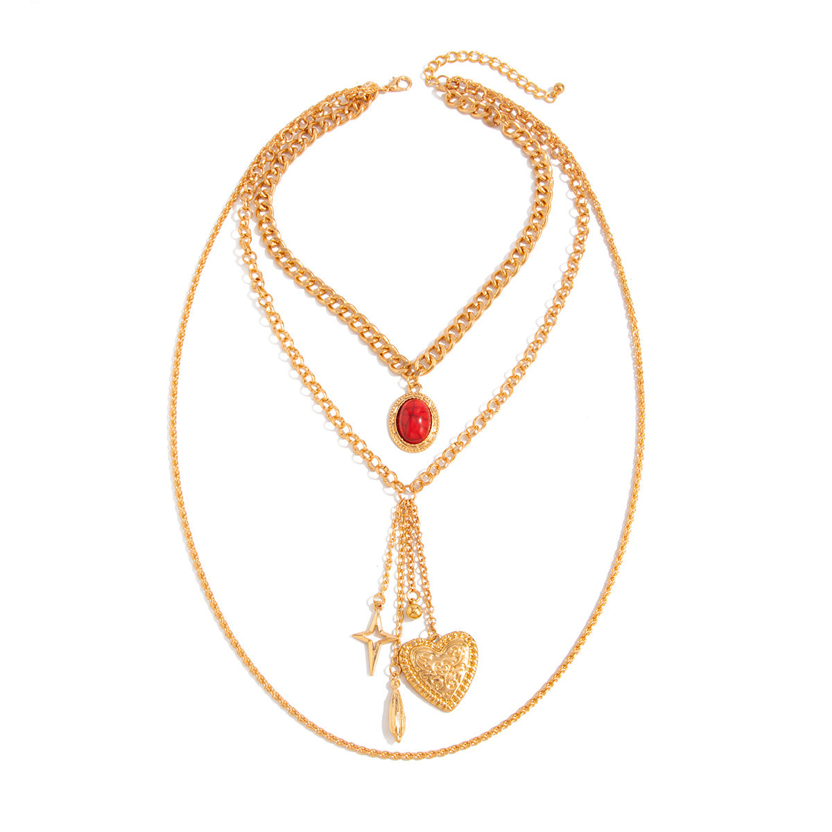 Heart & Gemstone-Style Geometric Necklace