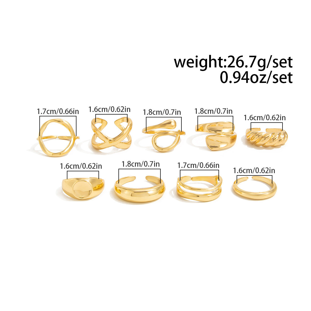 Planderful Vienna Verve Open Ring Set For Women Irregular Smooth Band With Statement Jewelry