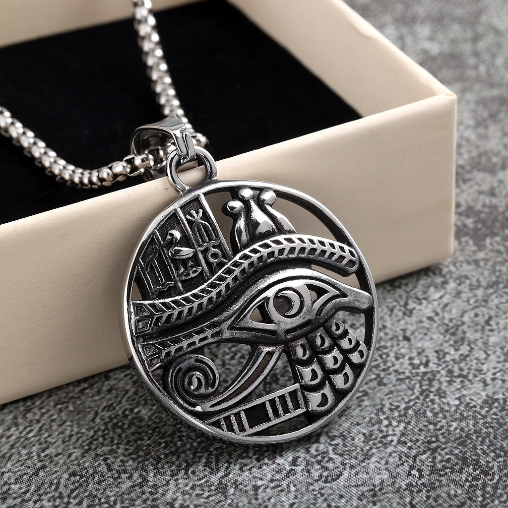 Vintage Egyptian Stainless Steel Men's Pendant Necklace