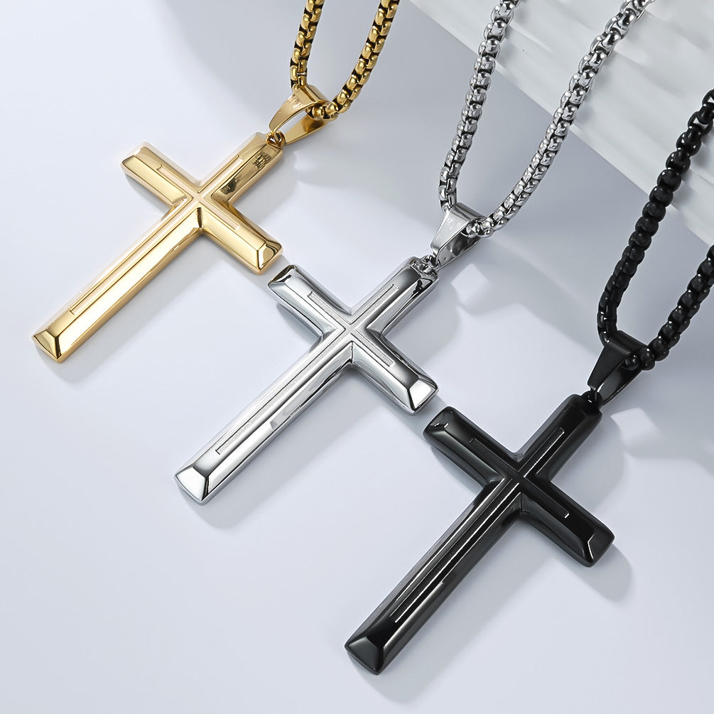 Planderful Stainless Steel Cross Necklace Unisex Pendant With Protection Statement Simple Neutral Style