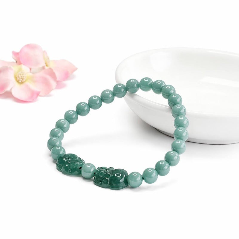 Blue Water Jadeite Pixiu 5.8 mm Beaded Bracelet