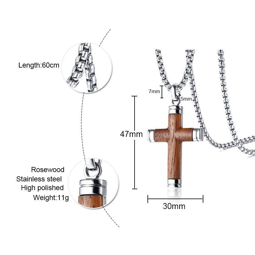 Pendant Titanium Steel Pear Wood Cross Pendant Men's Jewelry